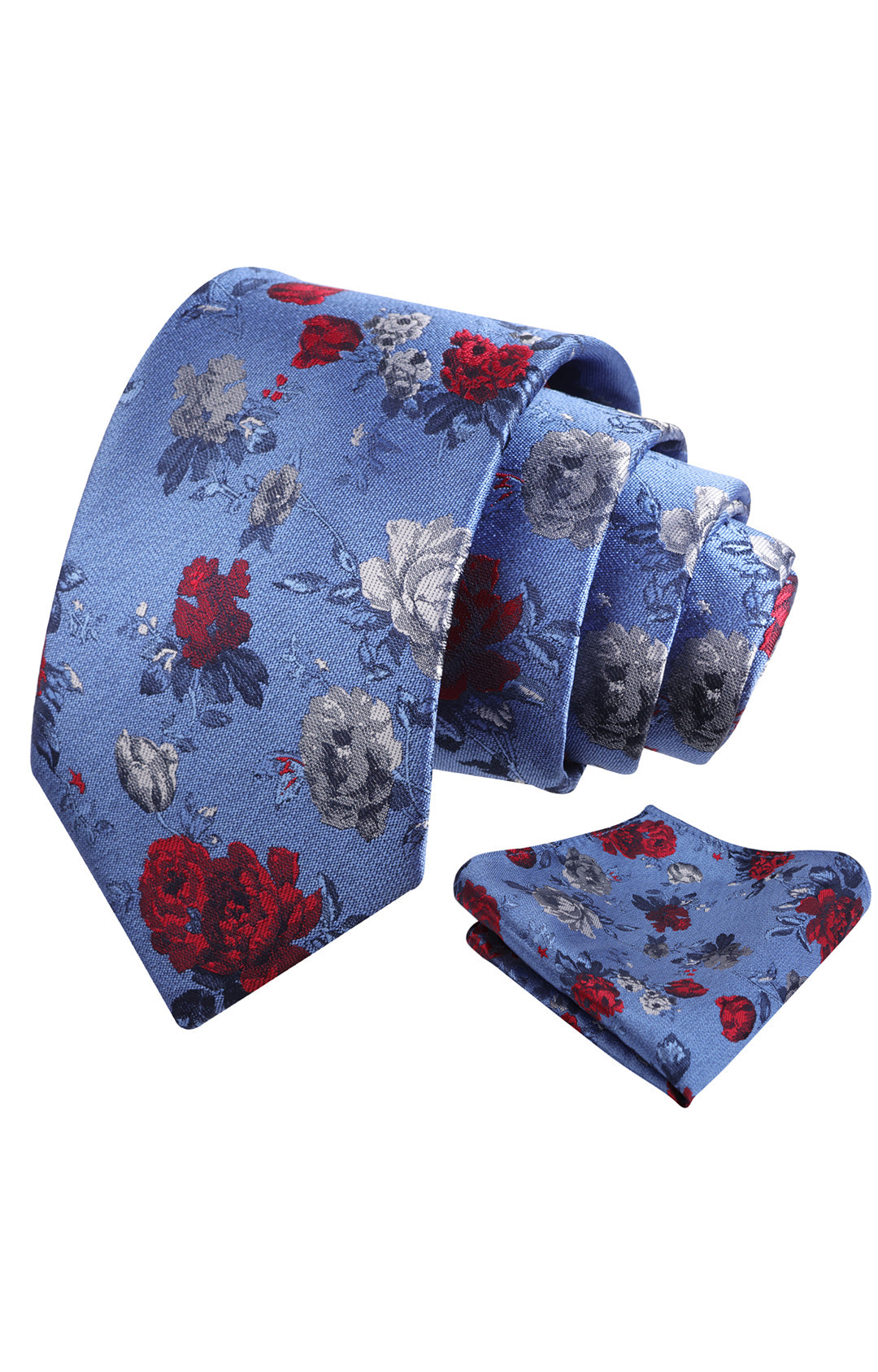 Mens 3.15inches Flower Patterned Tie with Floral Printed Pocket Square