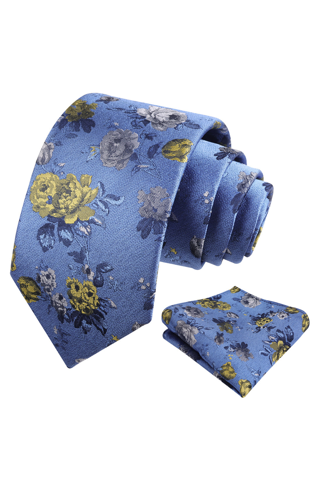 Mens 3.15inches Flower Patterned Tie with Floral Printed Pocket Square