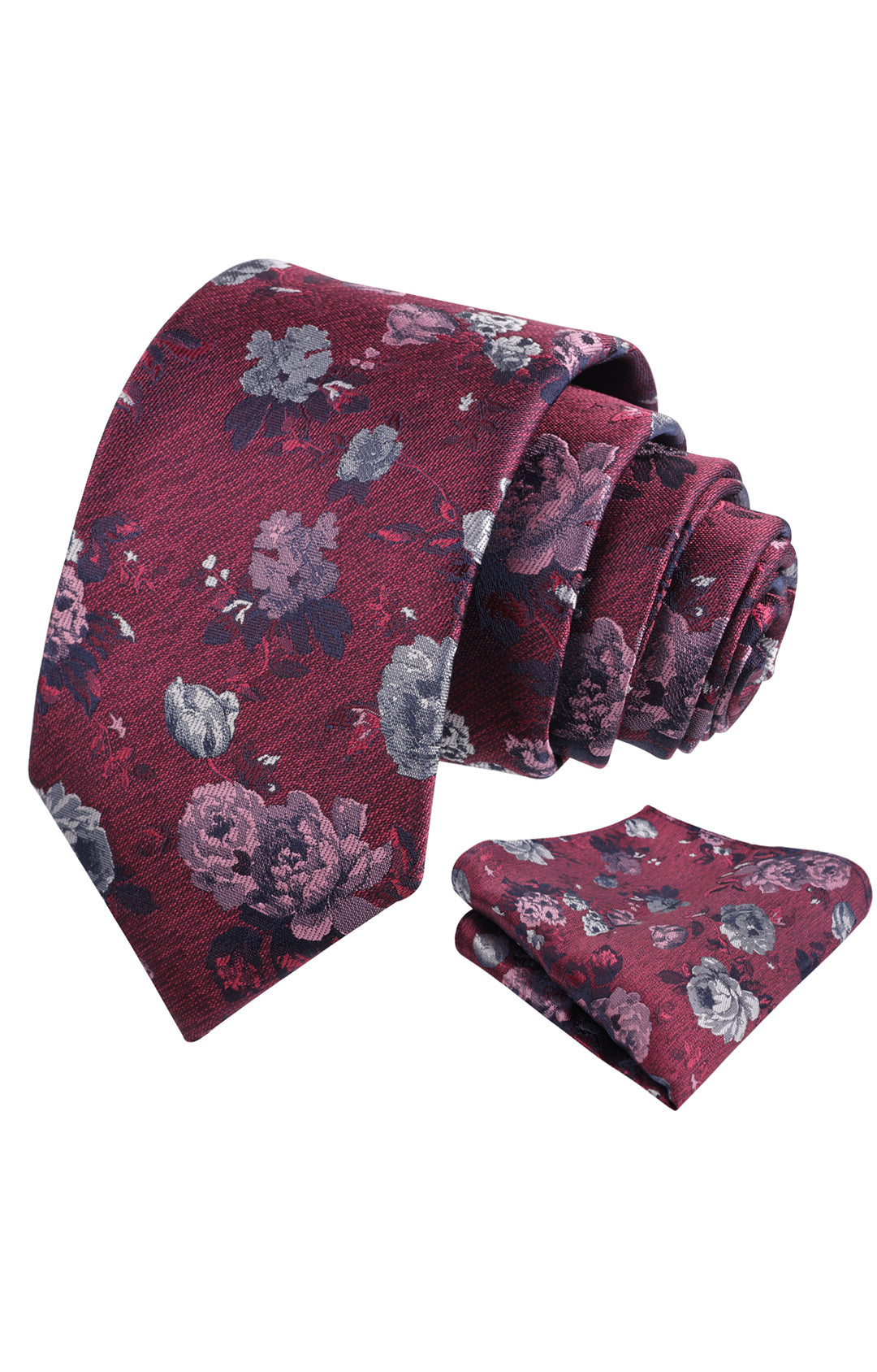 Mens 3.15inches Flower Patterned Tie with Floral Printed Pocket Square