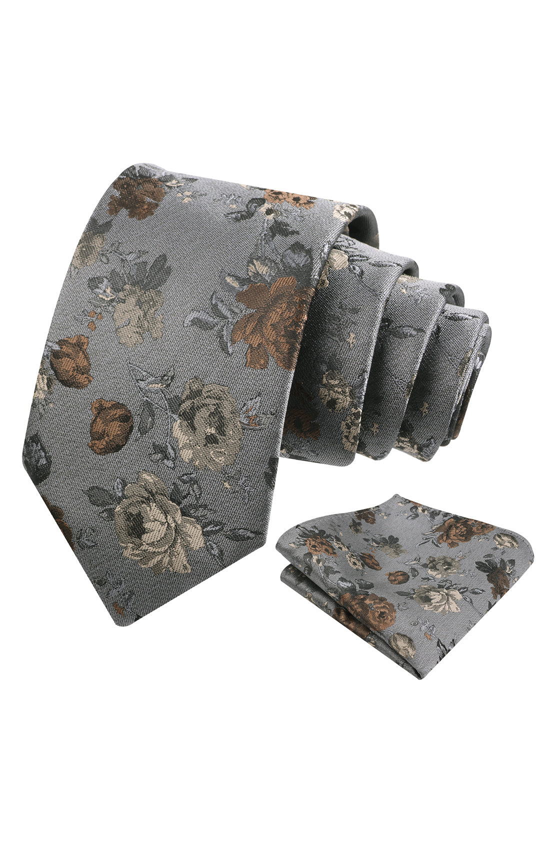 Mens 3.15inches Flower Patterned Tie with Floral Printed Pocket Square