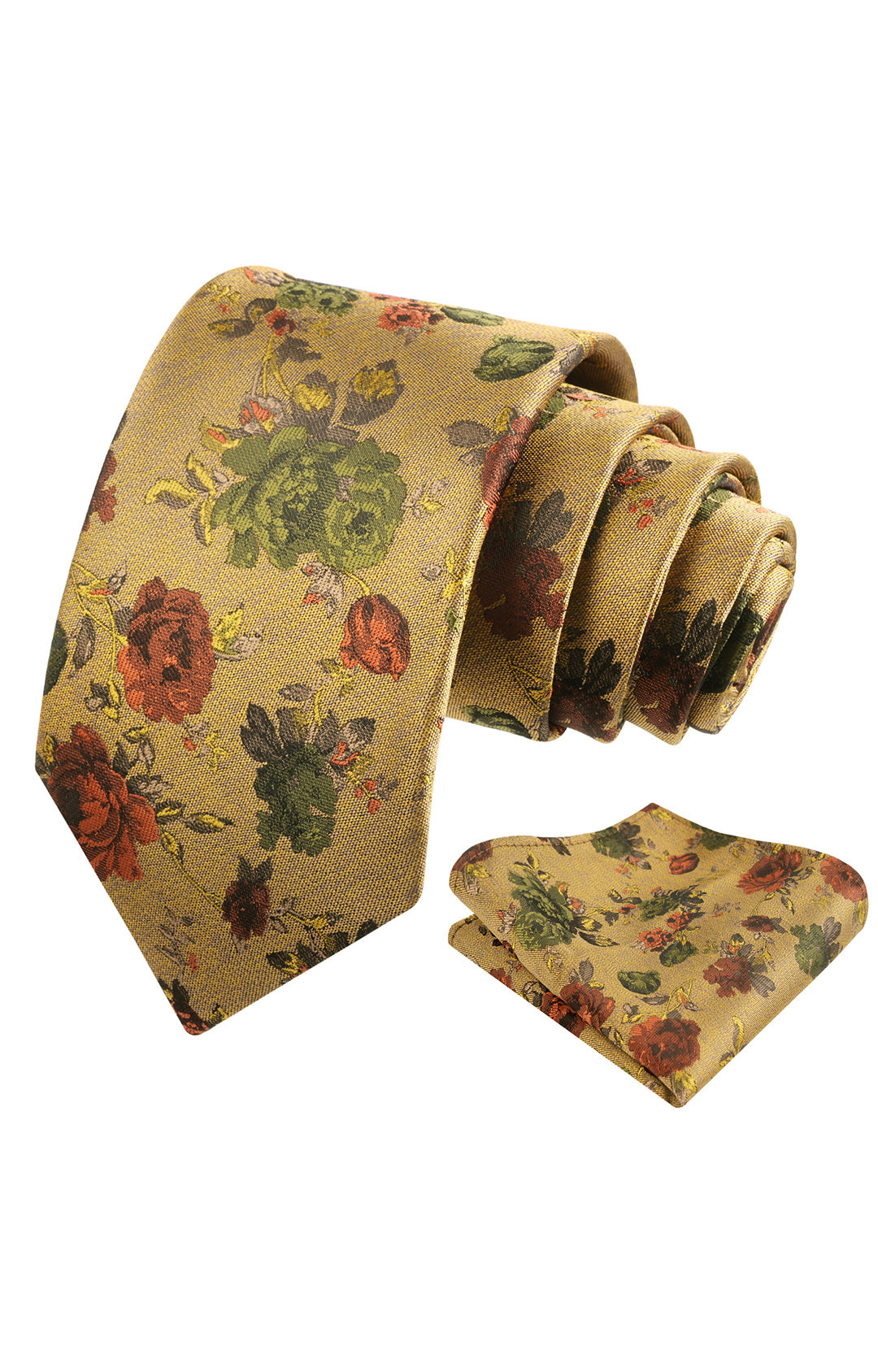 Mens 3.15inches Flower Patterned Tie with Floral Printed Pocket Square