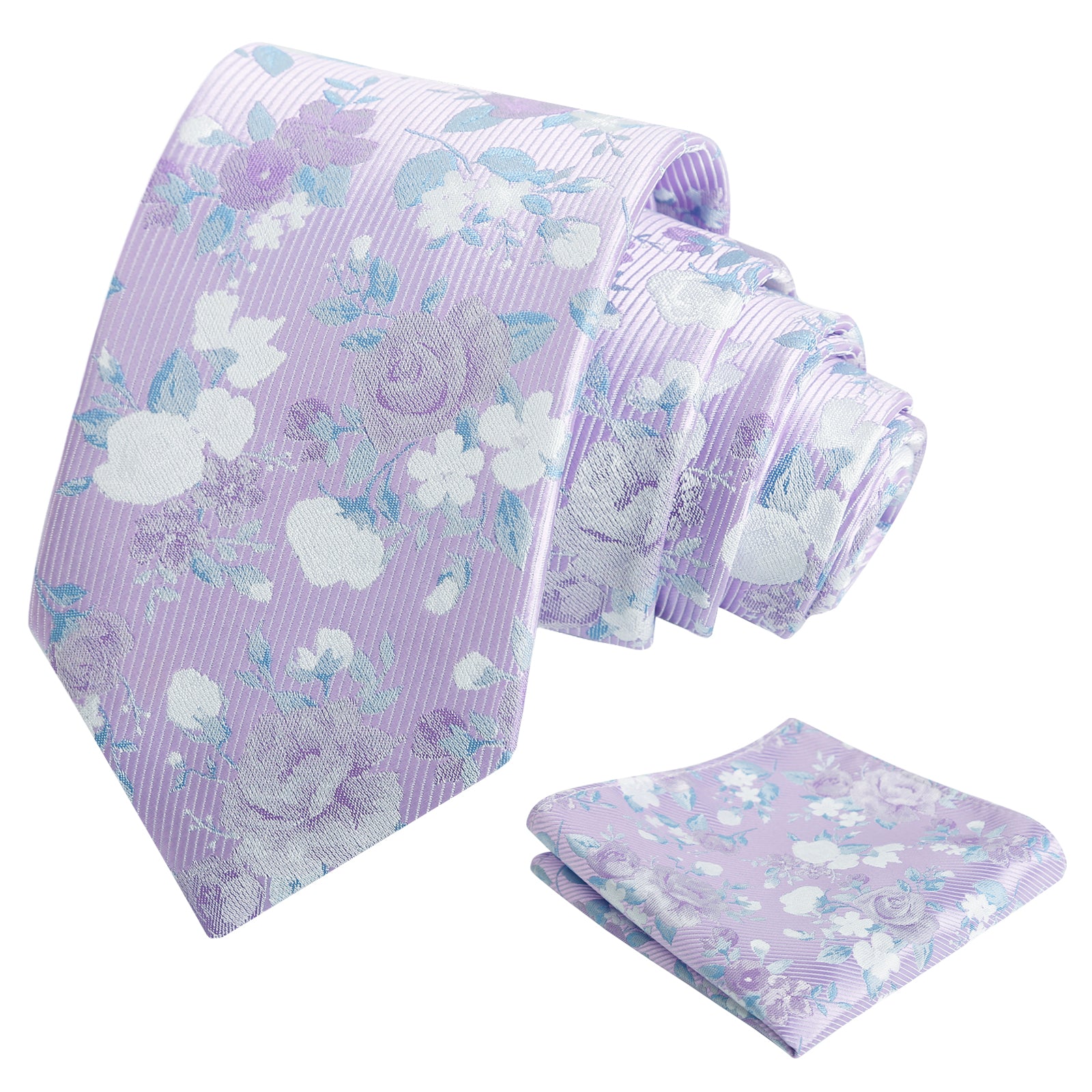 Mens 3.15inches Flower Patterned Tie with Floral Printed Pocket Square