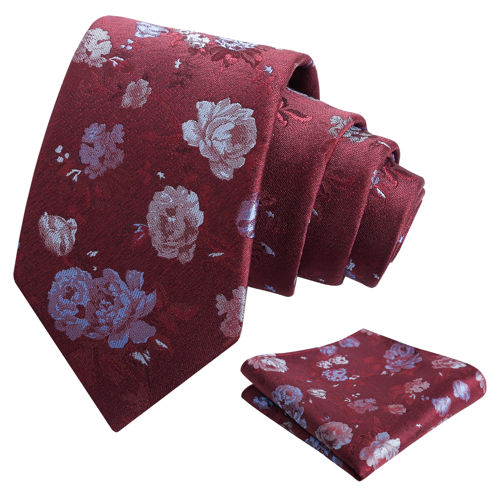 Mens 3.15inches Flower Patterned Tie with Floral Printed Pocket Square