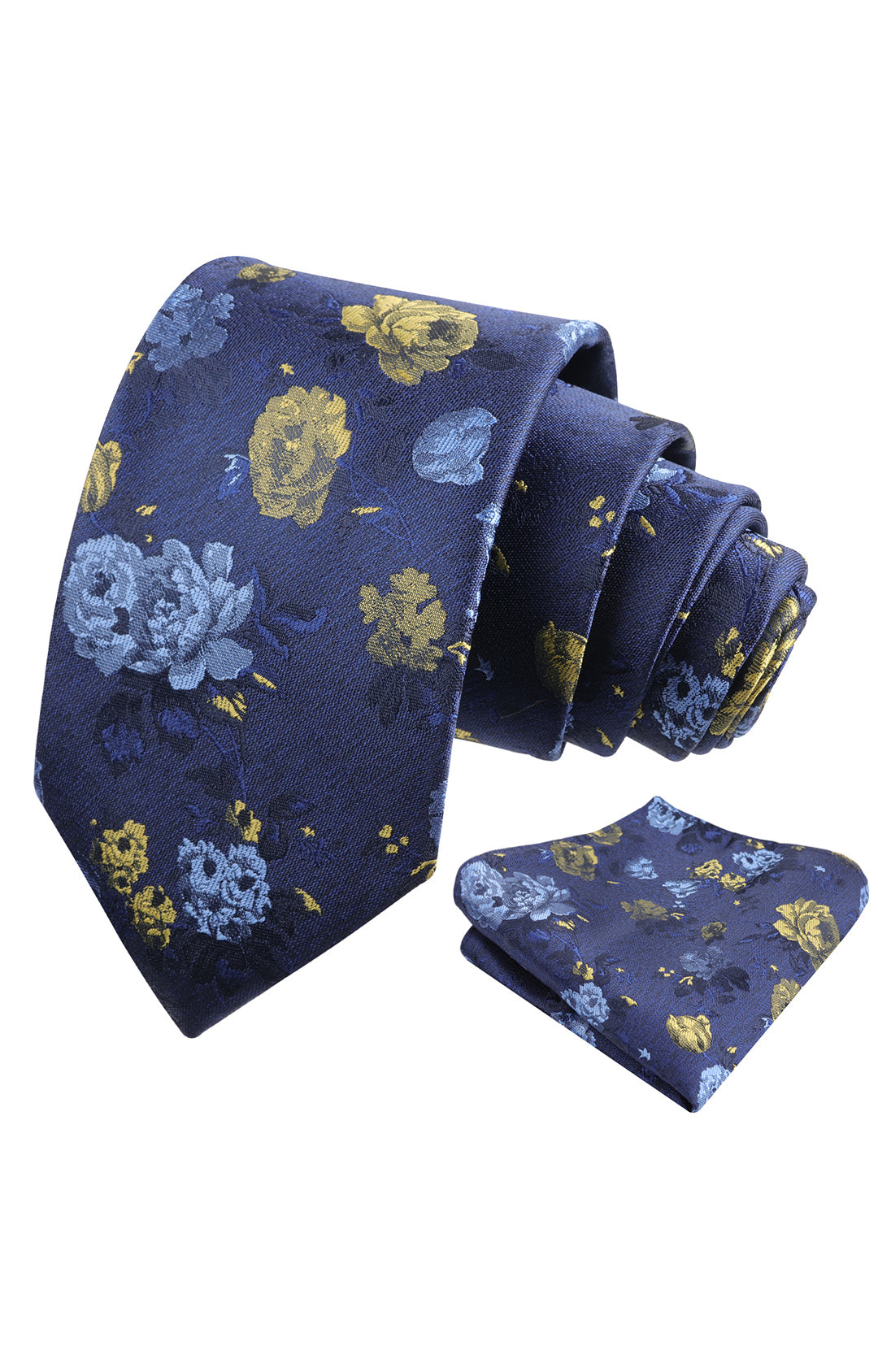Mens 3.15inches Flower Patterned Tie with Floral Printed Pocket Square
