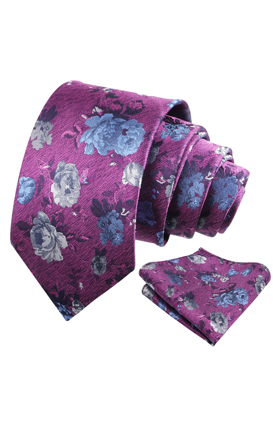 Mens 3.15inches Flower Patterned Tie with Floral Printed Pocket Square