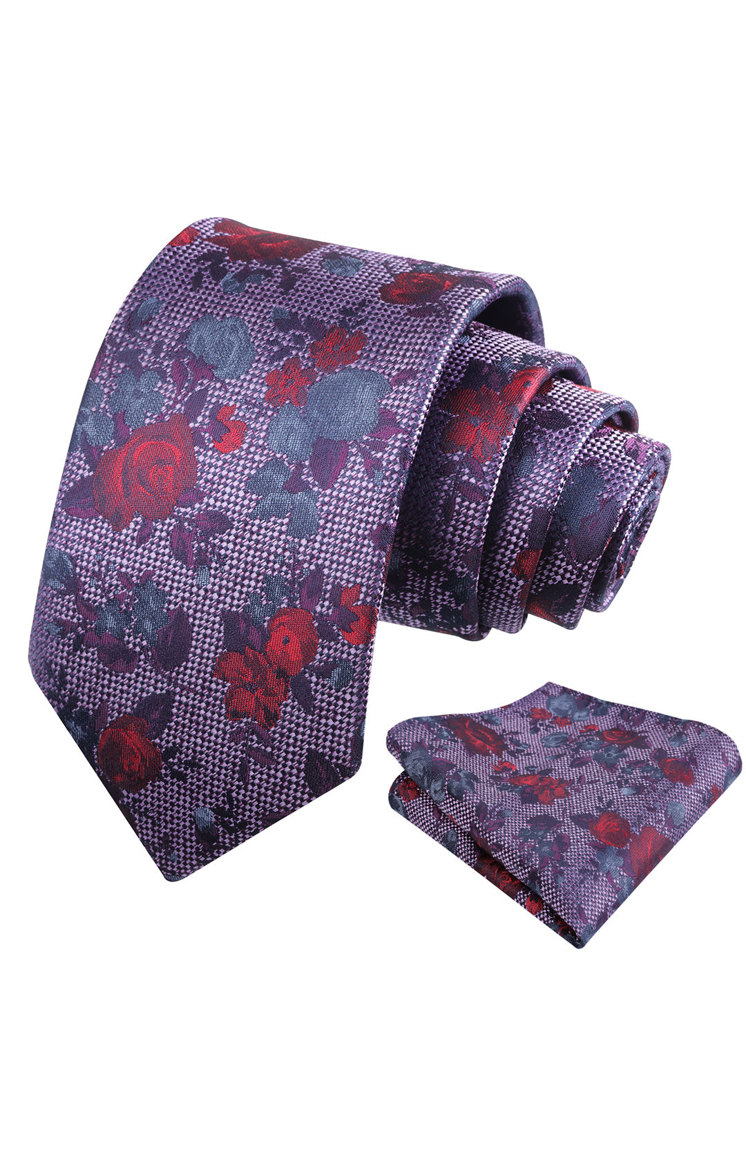 Mens 3.15inches Flower Patterned Tie with Floral Printed Pocket Square