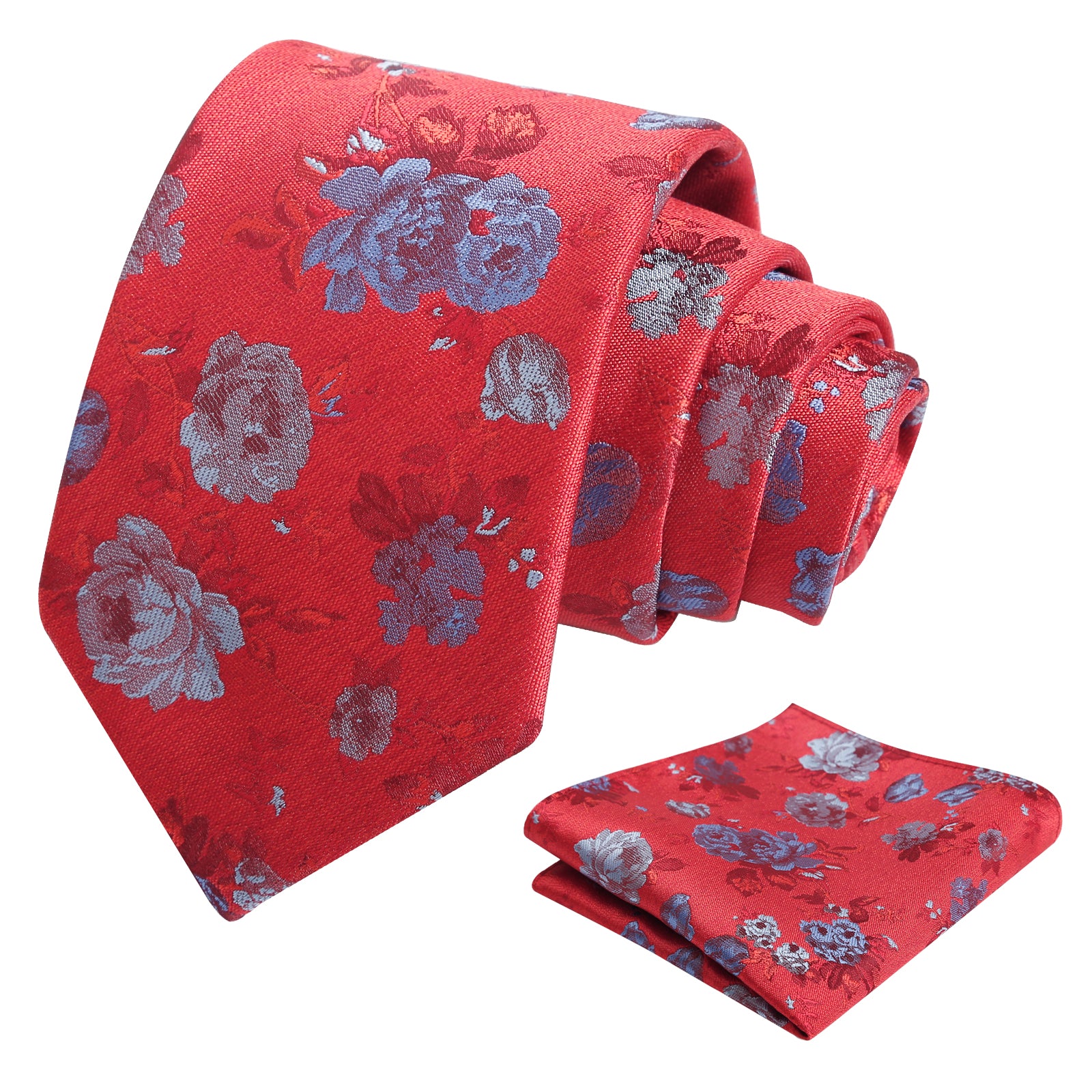 Mens 3.15inches Flower Patterned Tie with Floral Printed Pocket Square