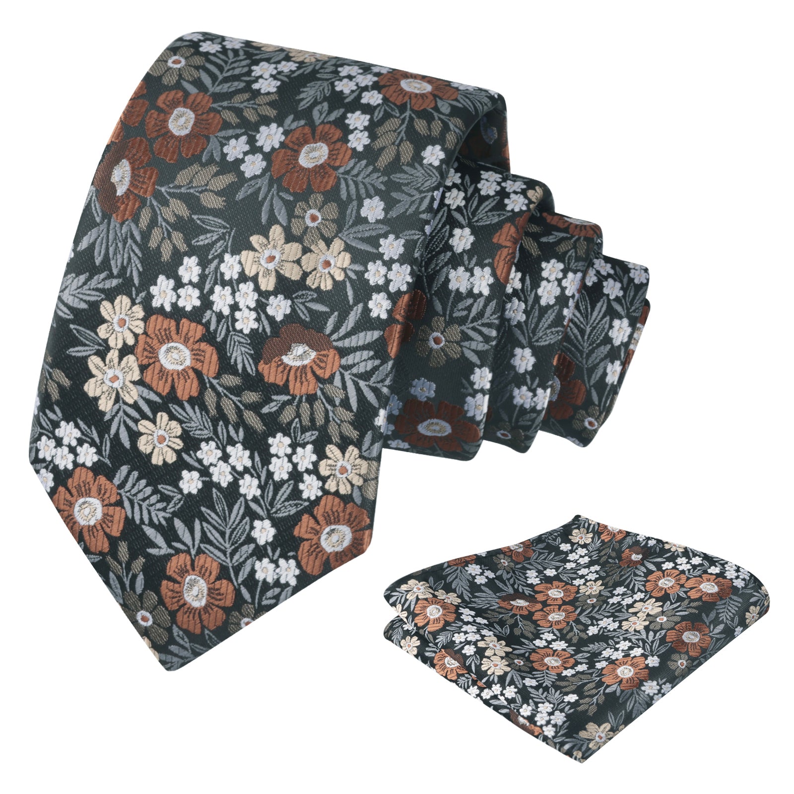 Men's 3.15'' Leaf Flower Pattern Tie with Floral Pocket Square Set, 146