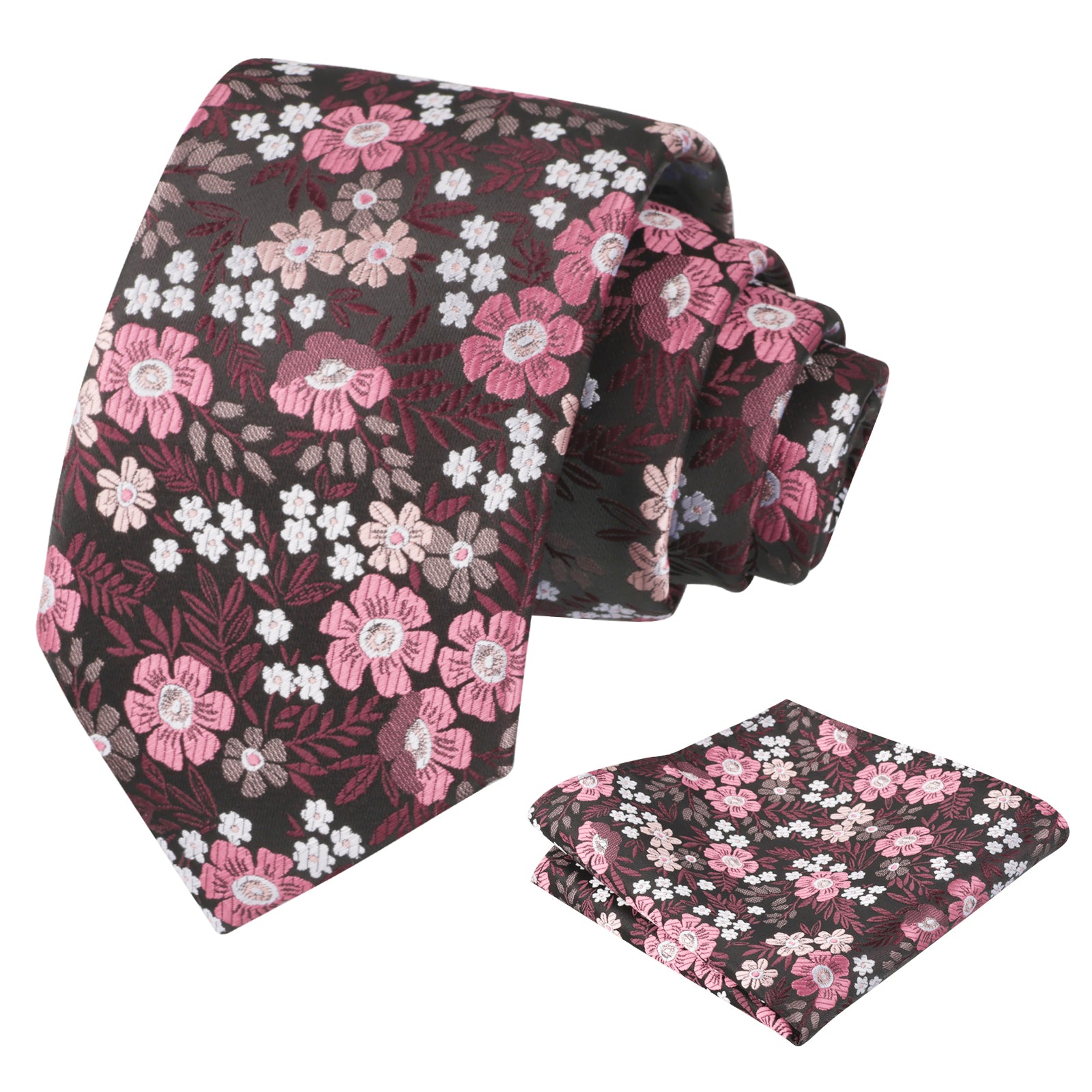Men's 3.15'' Leaf Flower Pattern Tie with Floral Pocket Square Set, 146