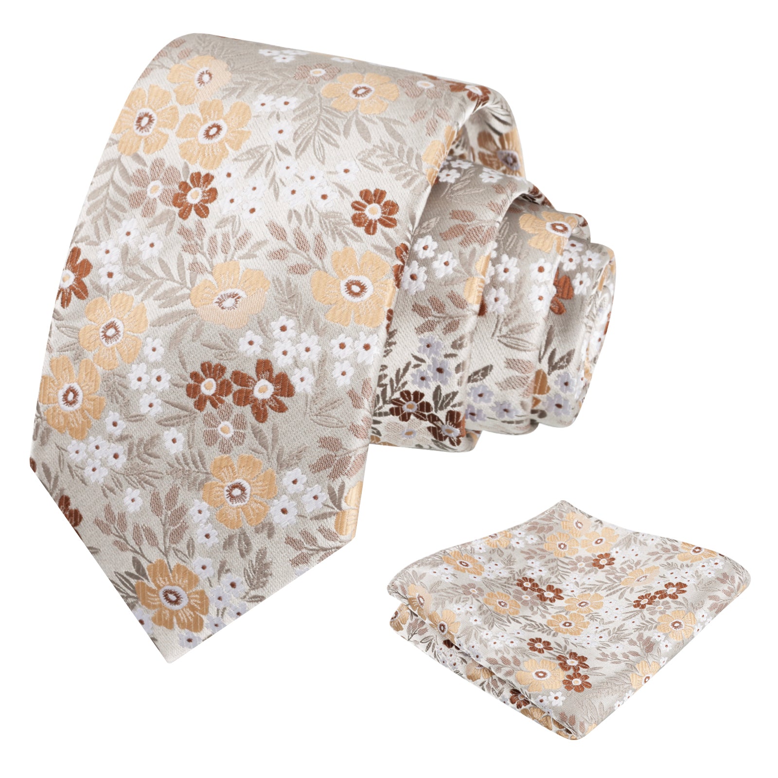 Men's 3.15'' Leaf Flower Pattern Tie with Floral Pocket Square Set, 146