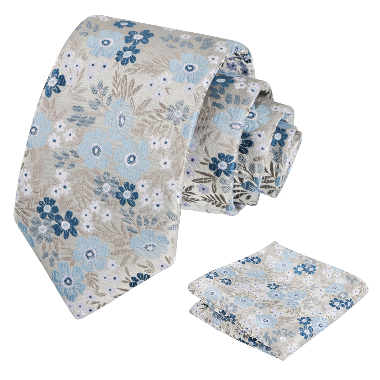 Men's 3.15'' Leaf Flower Pattern Tie with Floral Pocket Square Set, 146