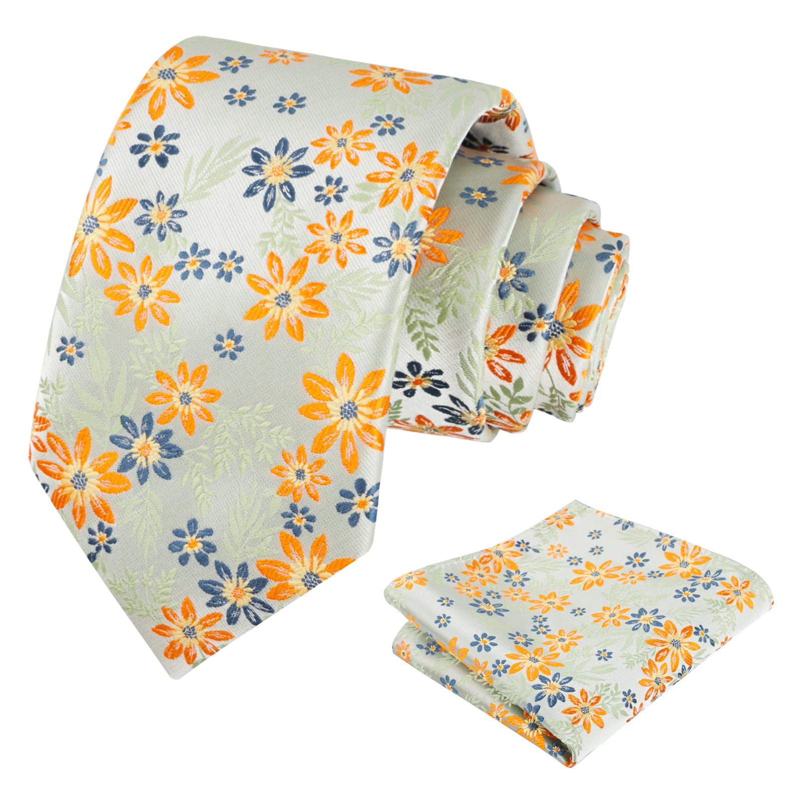 Men's 3.15'' Leaf Flower Pattern Tie with Floral Pocket Square Set, 146