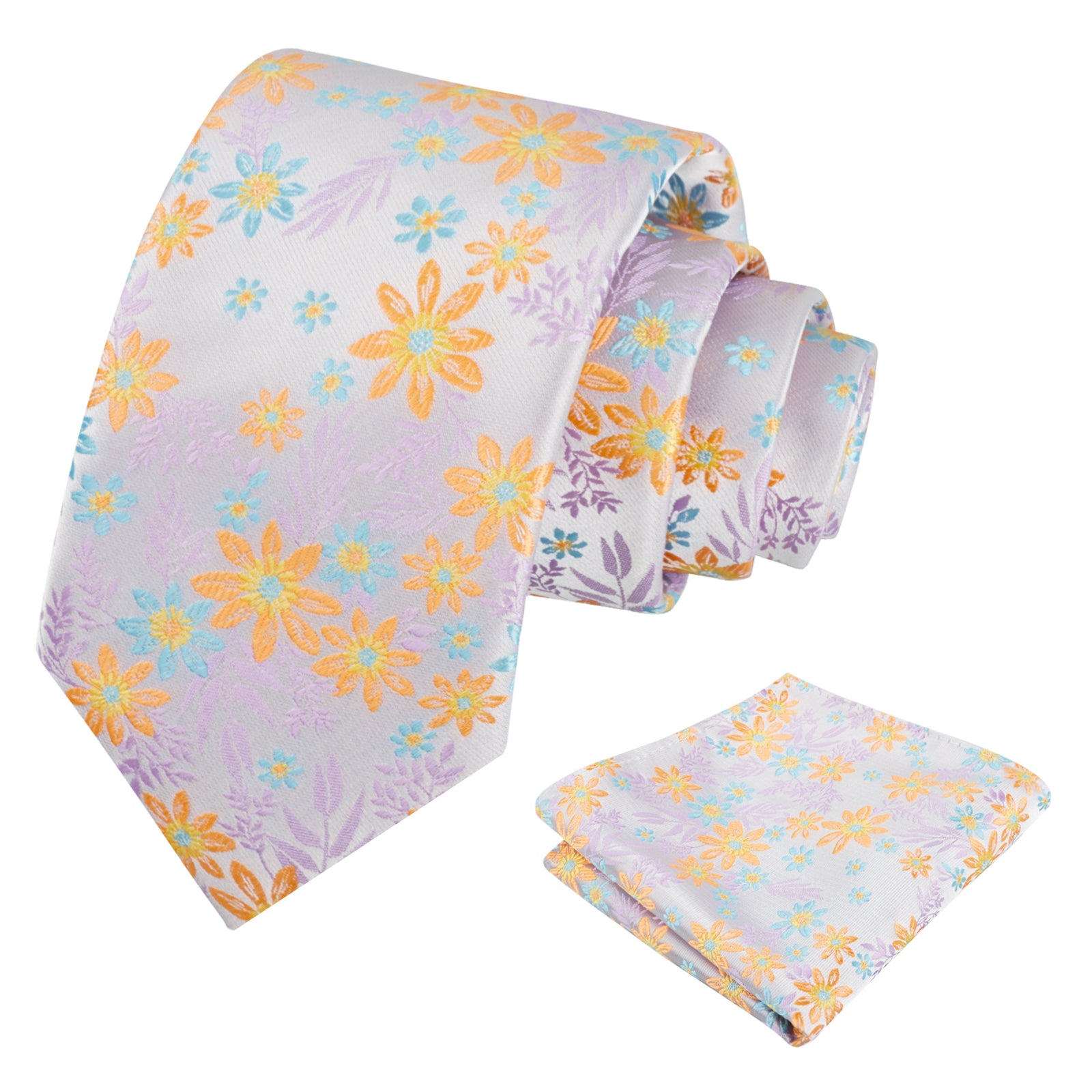Men's 3.15'' Leaf Flower Pattern Tie with Floral Pocket Square Set, 146