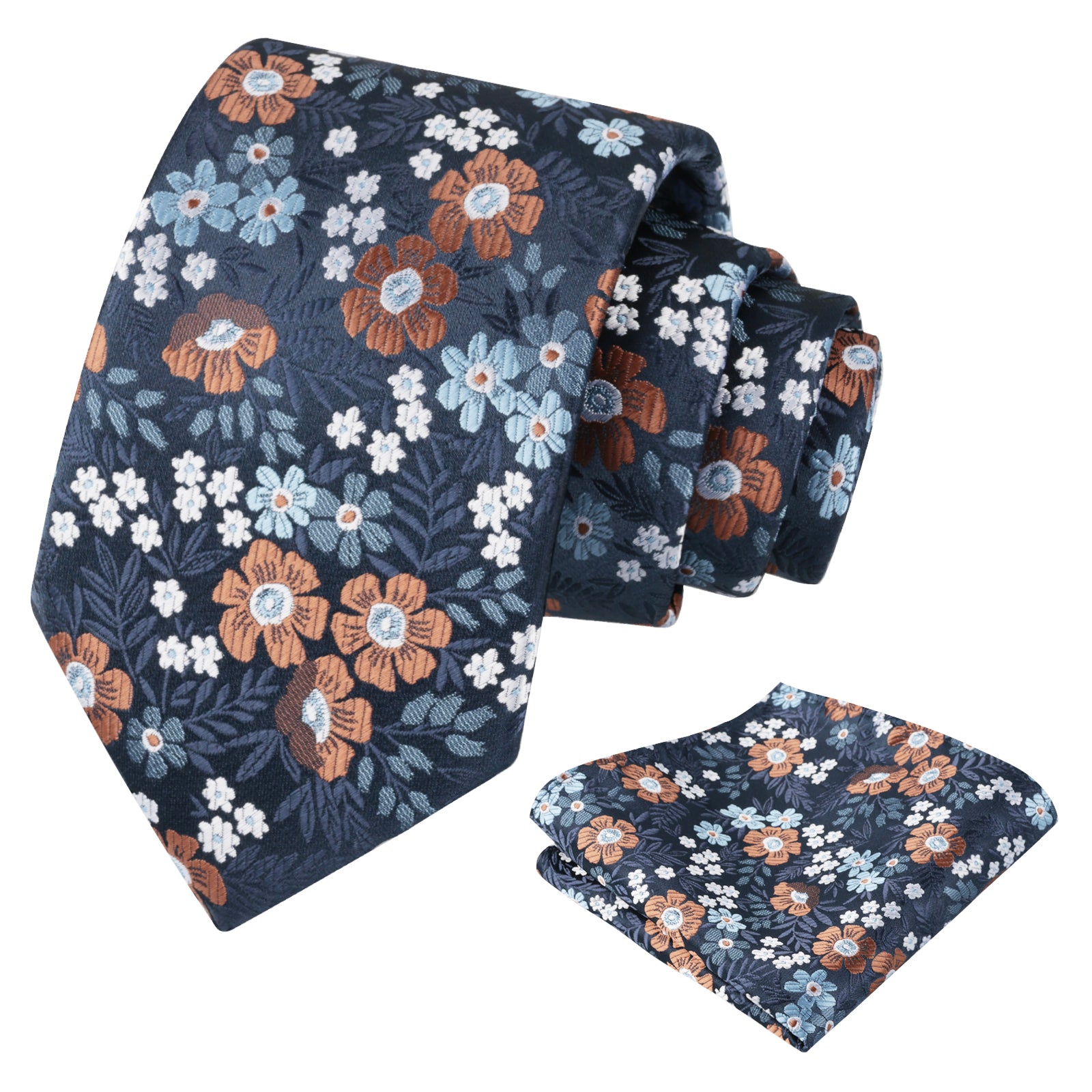 Men's 3.15'' Leaf Flower Pattern Tie with Floral Pocket Square Set, 146