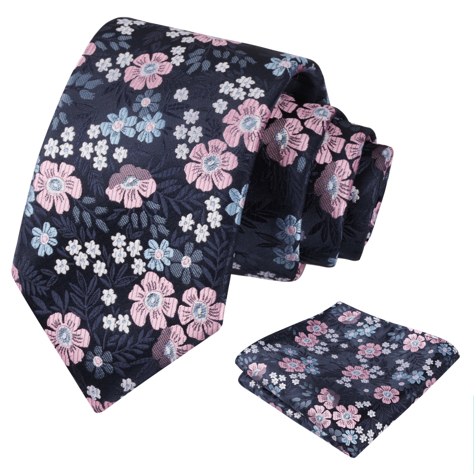 Men's 3.15'' Leaf Flower Pattern Tie with Floral Pocket Square Set, 146