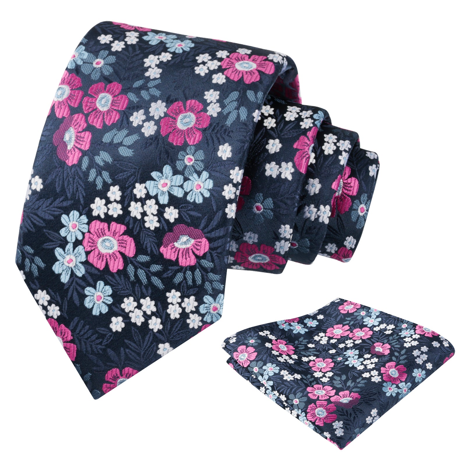 Men's 3.15'' Leaf Flower Pattern Tie with Floral Pocket Square Set, 146