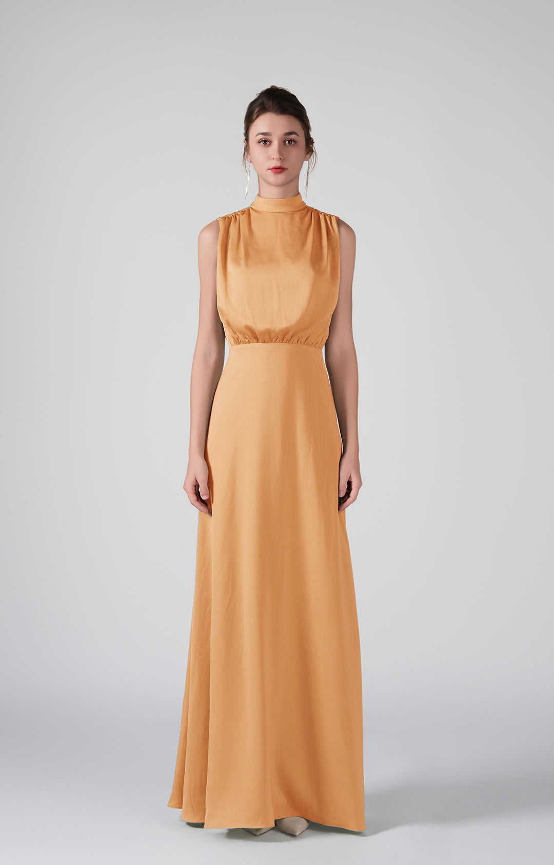 High Neckline Sleeveless Gathered Waist Dresses