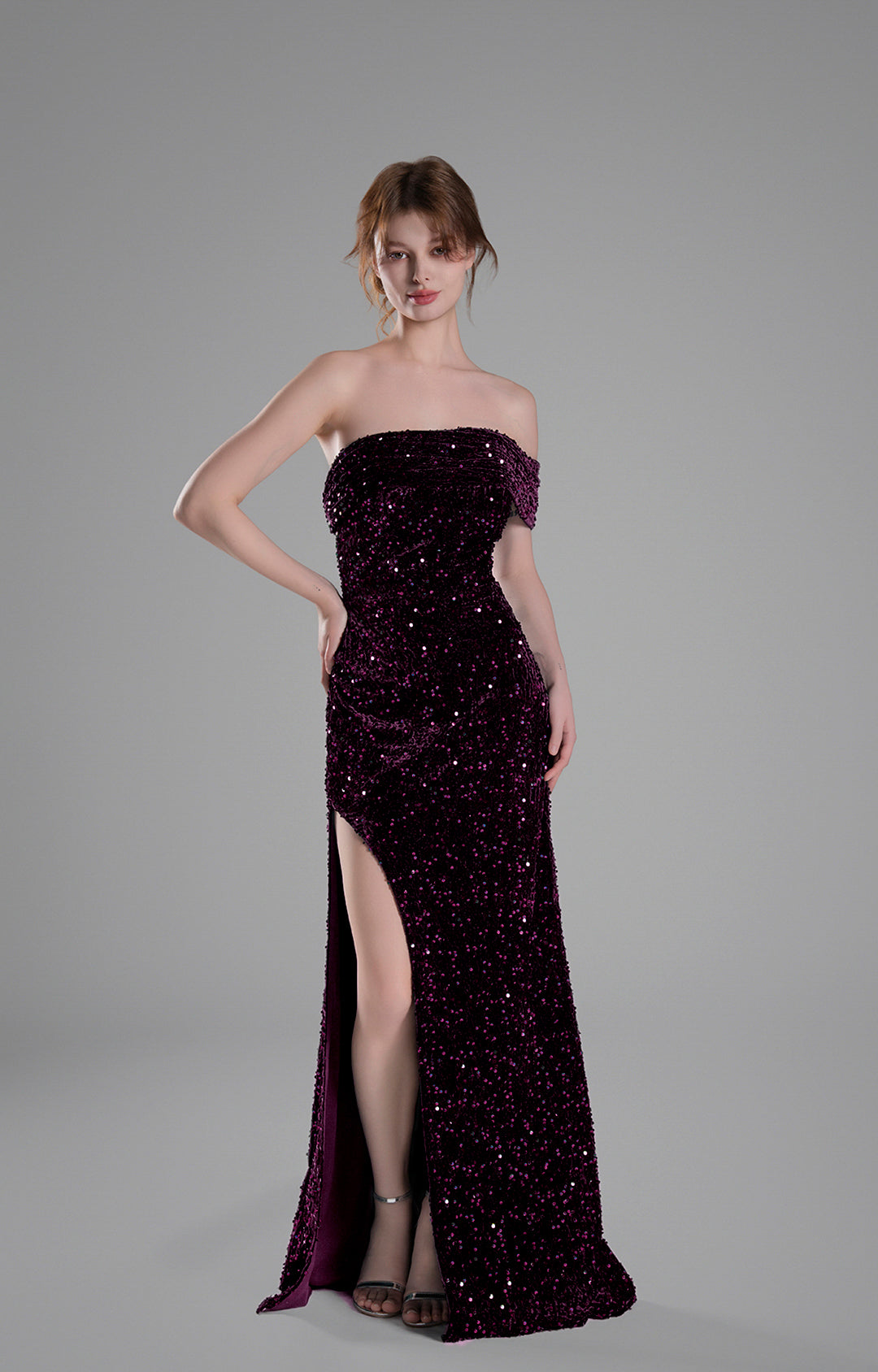 Off-Shoulder Draped Mieder Pailletten Schwungvolle Kleider