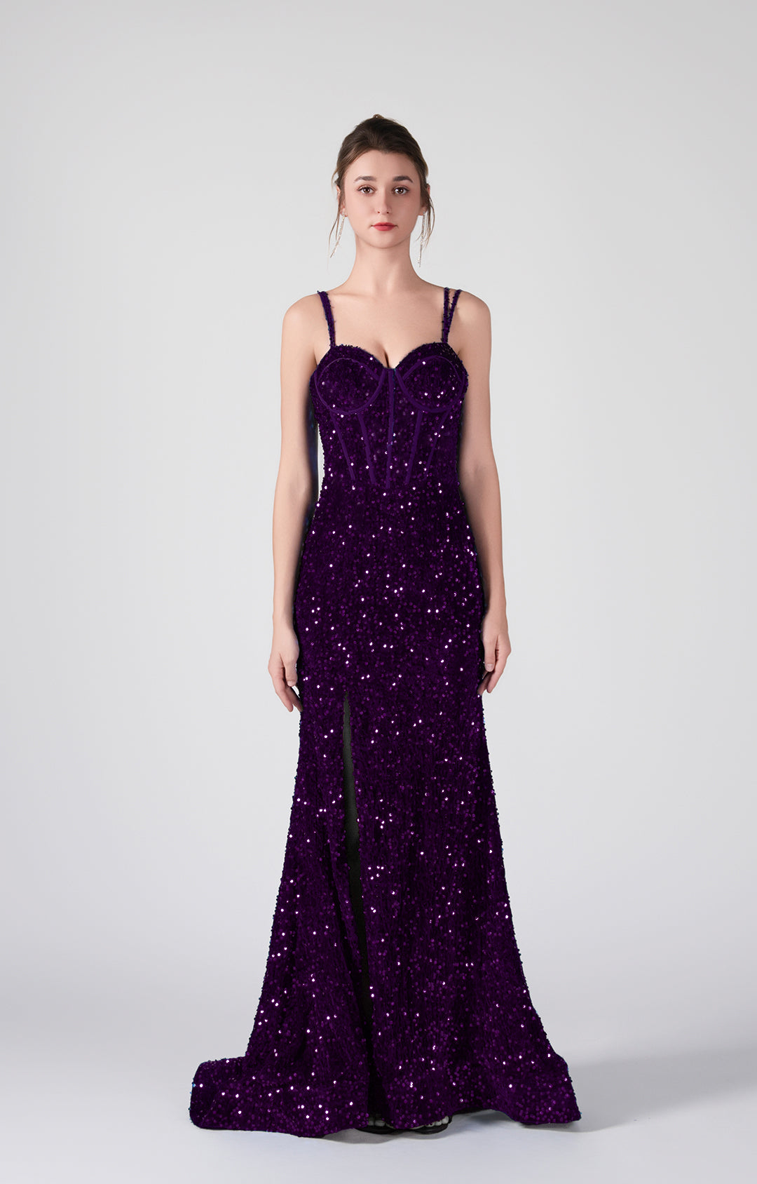 Double Spaghetti Straps Corset Styling High Slit Dresses