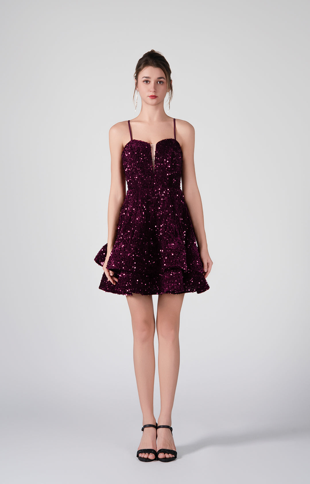 open lace back dress Lovett Frill Neckline Mini Dress Purple