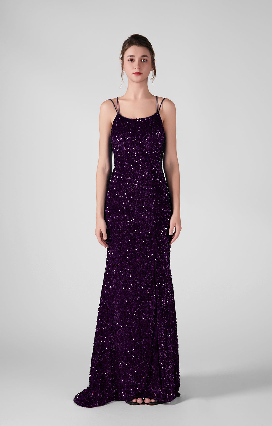 Sparkling Sequin Bodice High Slit Cross Straps Dresses