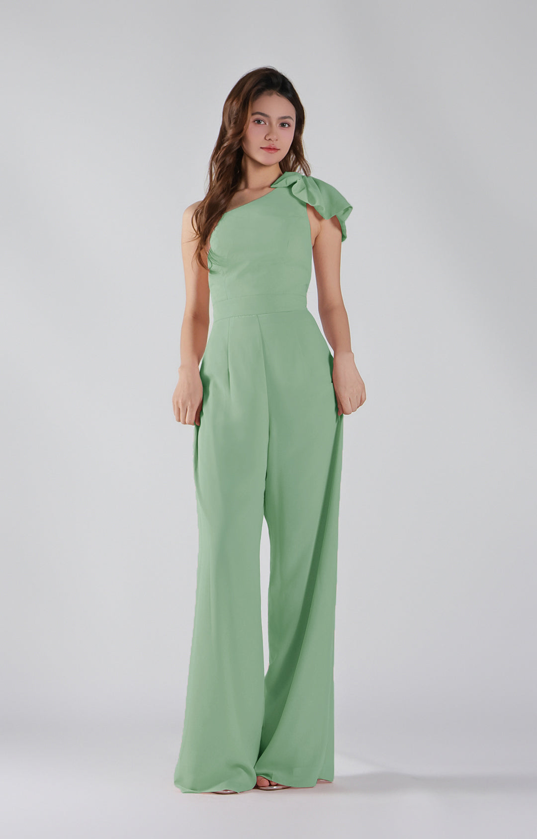 Asymmetrical One-Shoulder Wide-Leg Chiffon Pants
