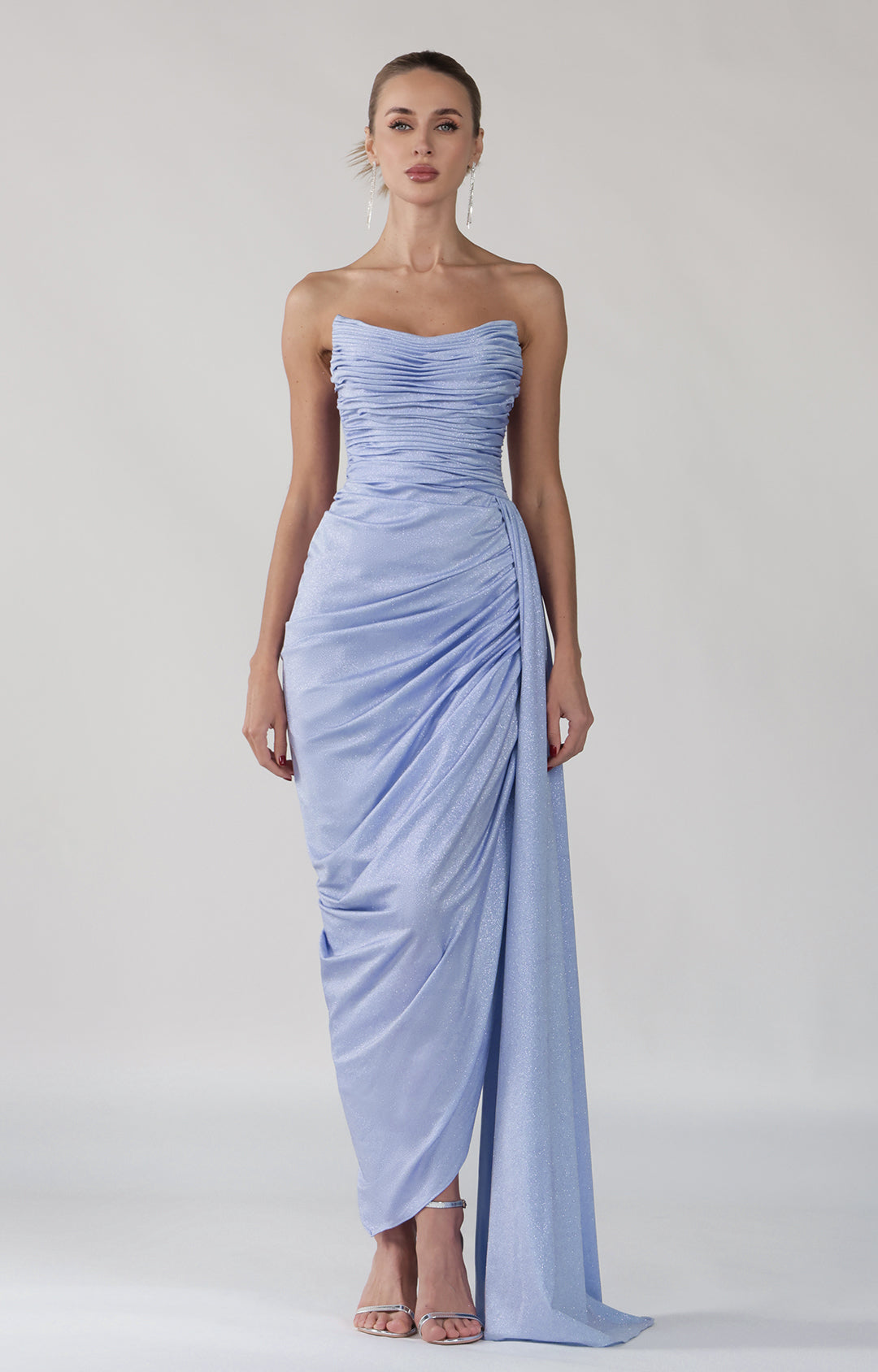 Strapless Square Collar Backless Evening Dress with Pleats