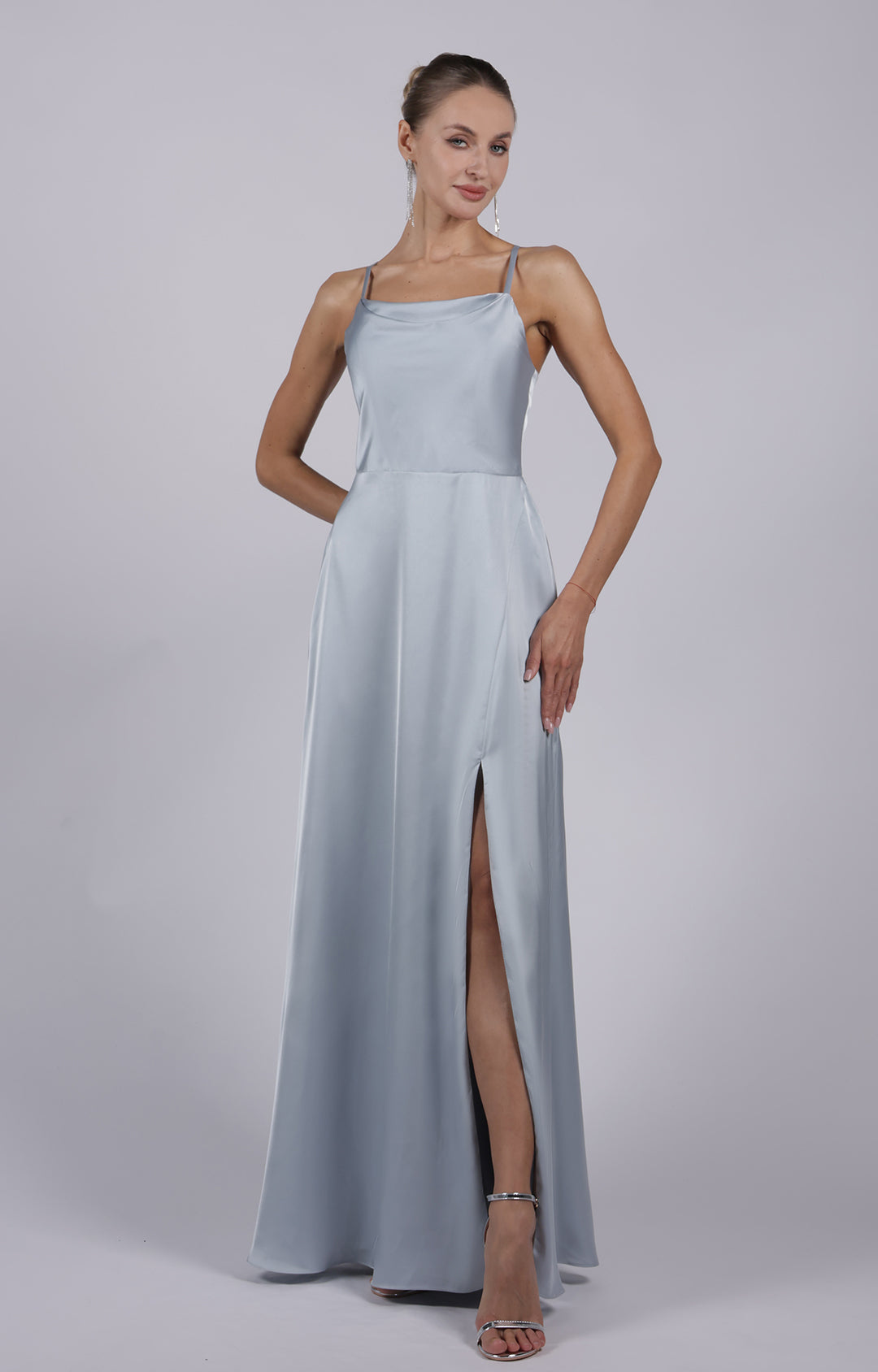 Square Collar Cowl Neck Spaghetti Straps Square Collar Side Split Maxi Dress