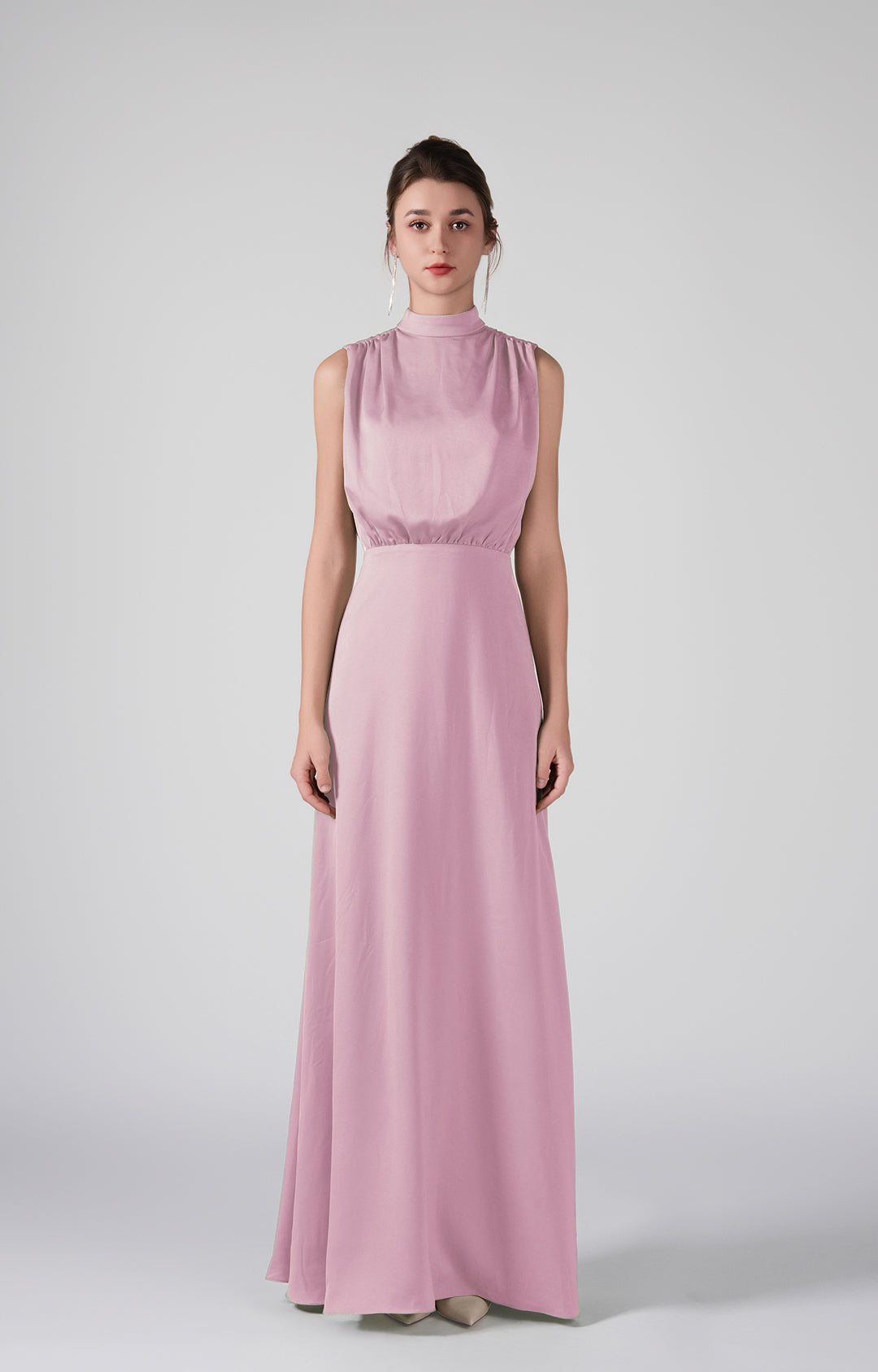 High Neckline Sleeveless Gathered Waist Dresses