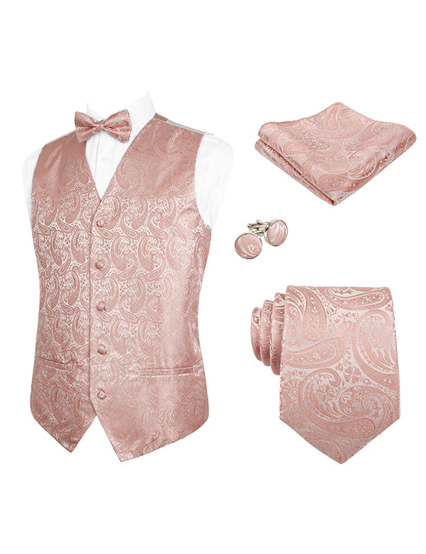 Men's 5pcs Paisley Suit Vest Classic Jacquard Button-Down Waistcoat Set