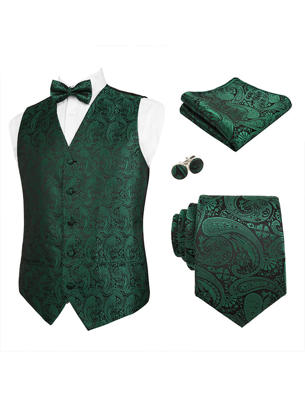 Men's 5pcs Paisley Suit Vest Classic Jacquard Button-Down Waistcoat Set