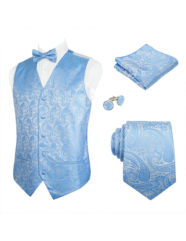 Men's 5pcs Paisley Suit Vest Classic Jacquard Button-Down Waistcoat Set