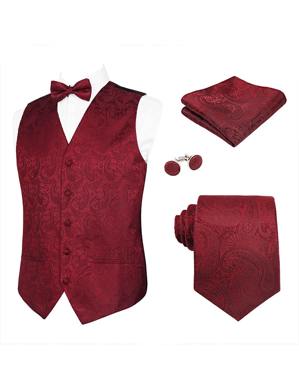 Men's 5pcs Paisley Suit Vest Classic Jacquard Button-Down Waistcoat Set