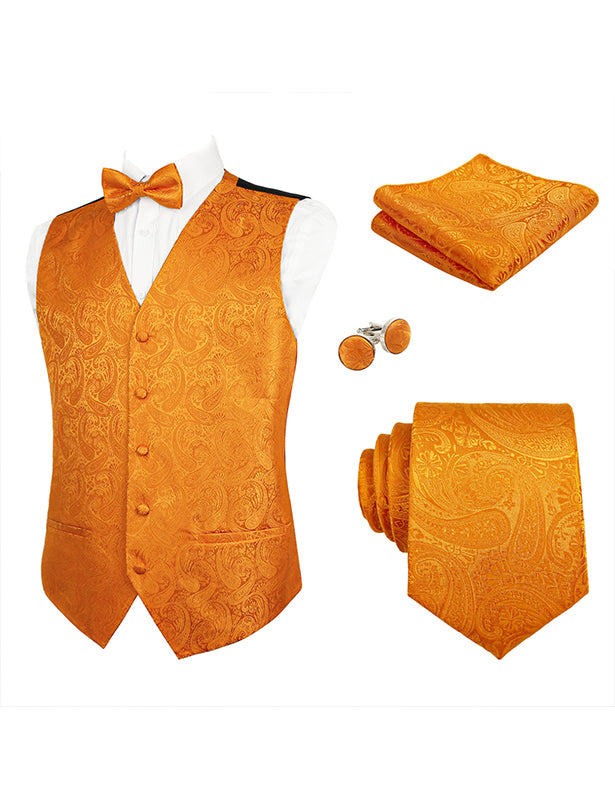Men's 5pcs Paisley Suit Vest Classic Jacquard Button-Down Waistcoat Set