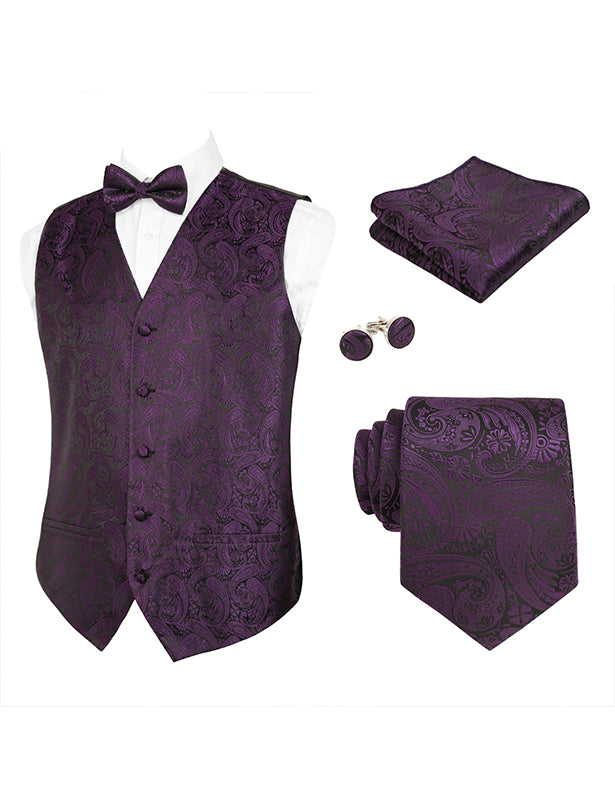 Men's 5pcs Paisley Suit Vest Classic Jacquard Button-Down Waistcoat Set