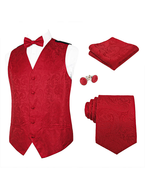 Men's 5pcs Paisley Suit Vest Classic Jacquard Button-Down Waistcoat Set
