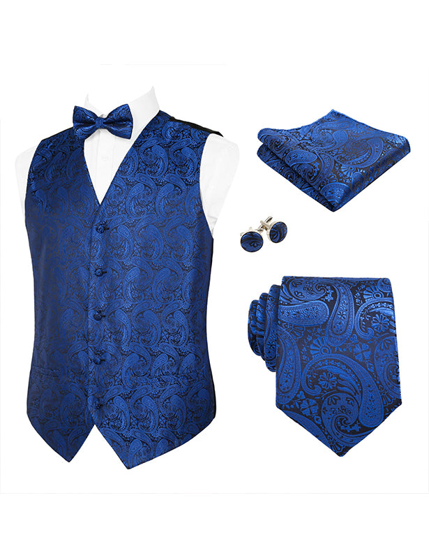 Men's 5pcs Paisley Suit Vest Classic Jacquard Button-Down Waistcoat Set