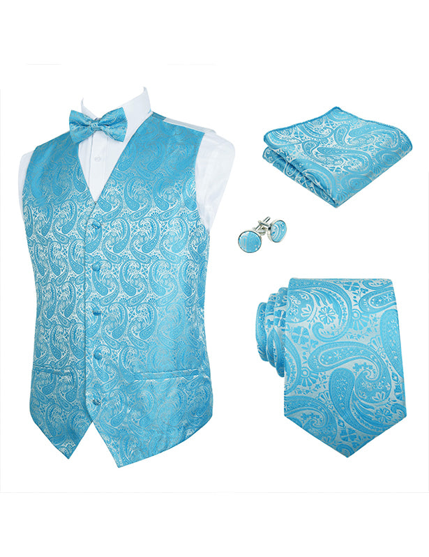 Men's 5pcs Paisley Suit Vest Classic Jacquard Button-Down Waistcoat Set