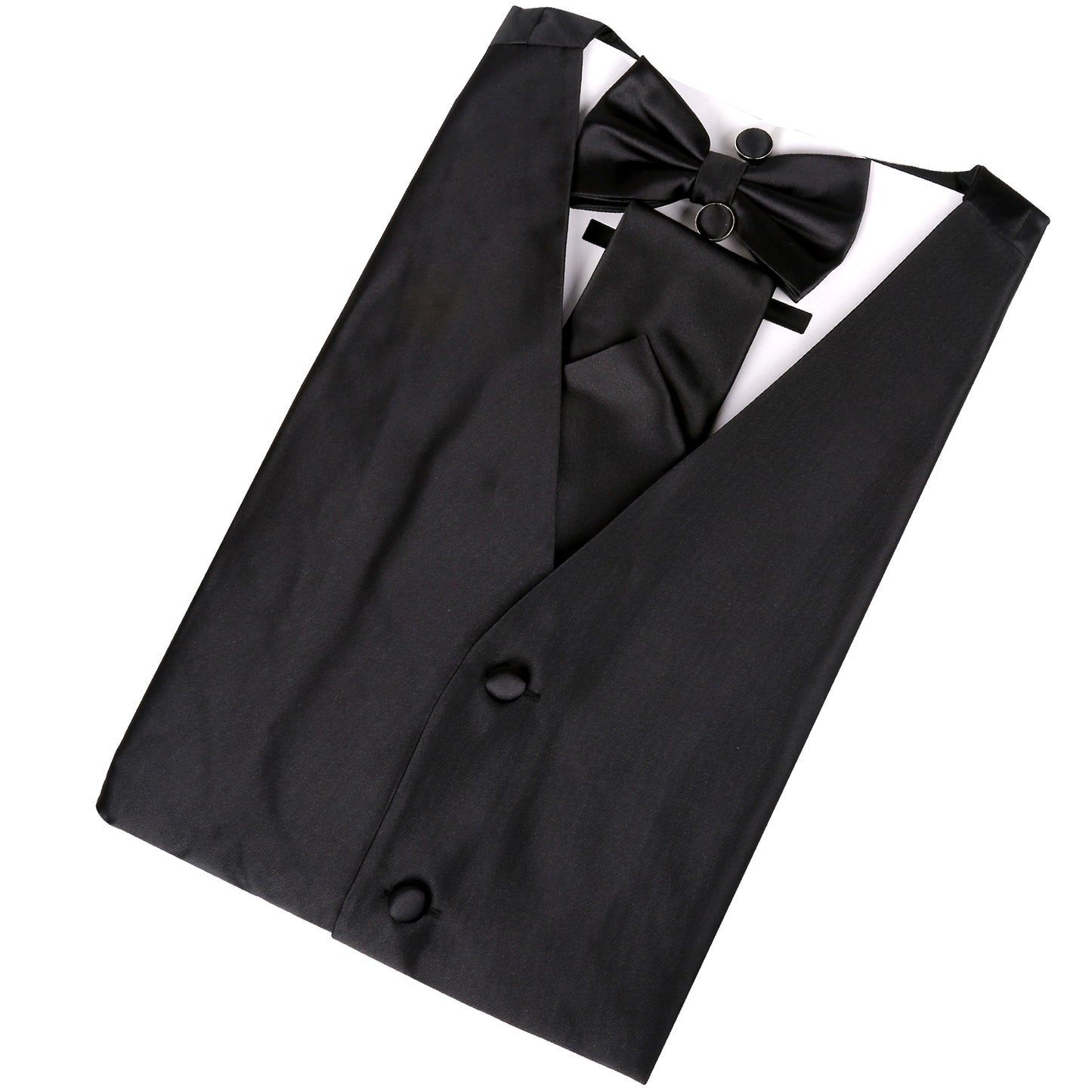 Men's Classic 5 Pcs Solid Color Satin Suit Vest Set, 187-Black