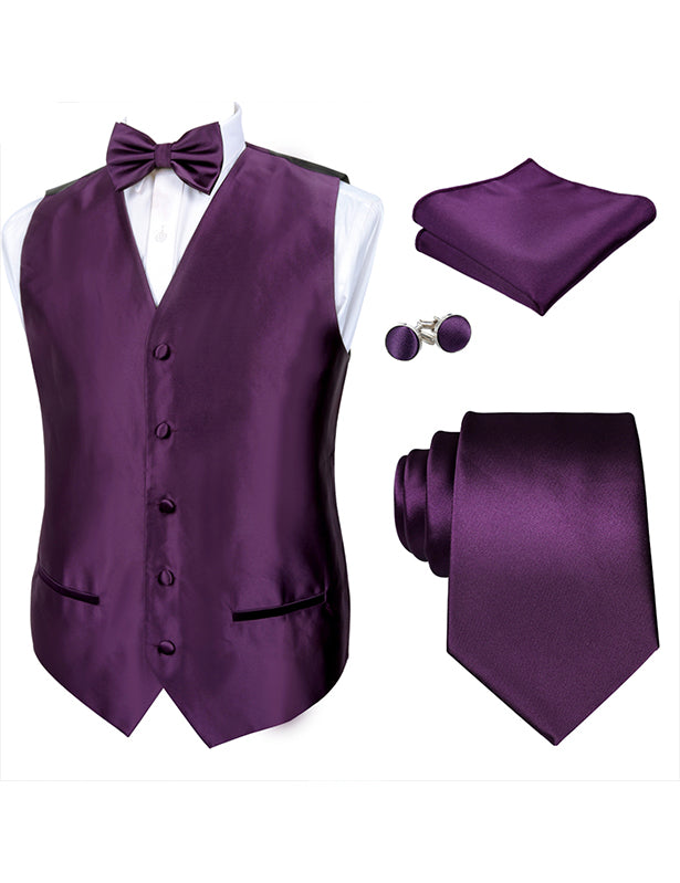 Men's Classic 5 Pcs Solid Color Satin Suit Vest Set