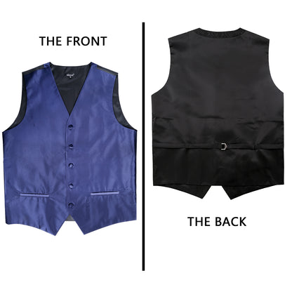 Men's Classic 5 Pcs Solid Color Satin Suit Vest Set, 187-Navy