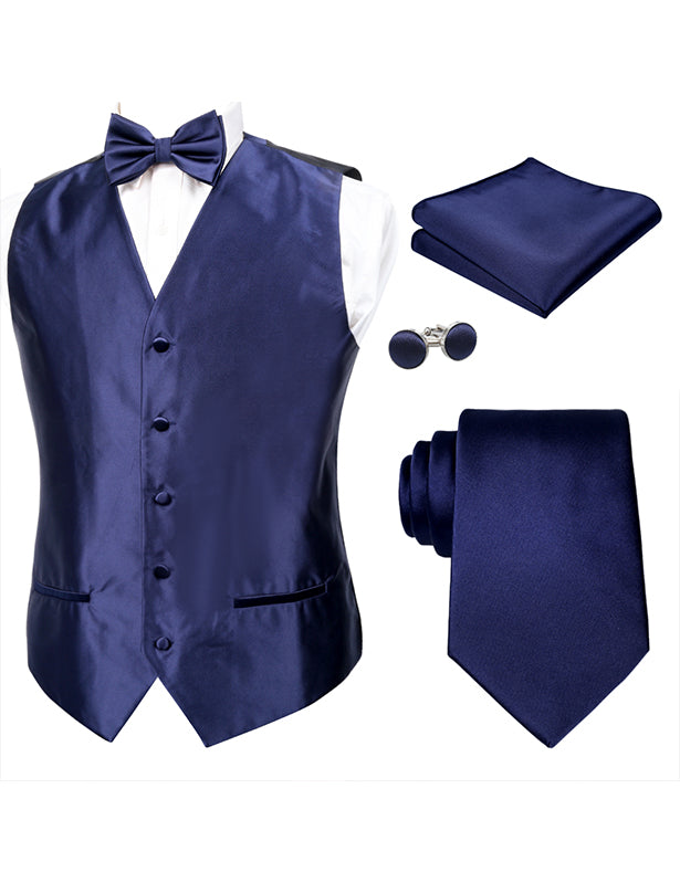 Men's Classic 5 Pcs Solid Color Satin Suit Vest Set