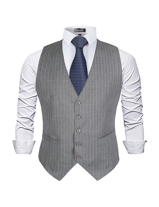 Men's Pinstripe Business Suit Vest Formal Dress Tuxedo Waistcoat
