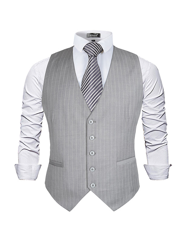 Men's Pinstripe Business Suit Vest Formal Dress Tuxedo Waistcoat