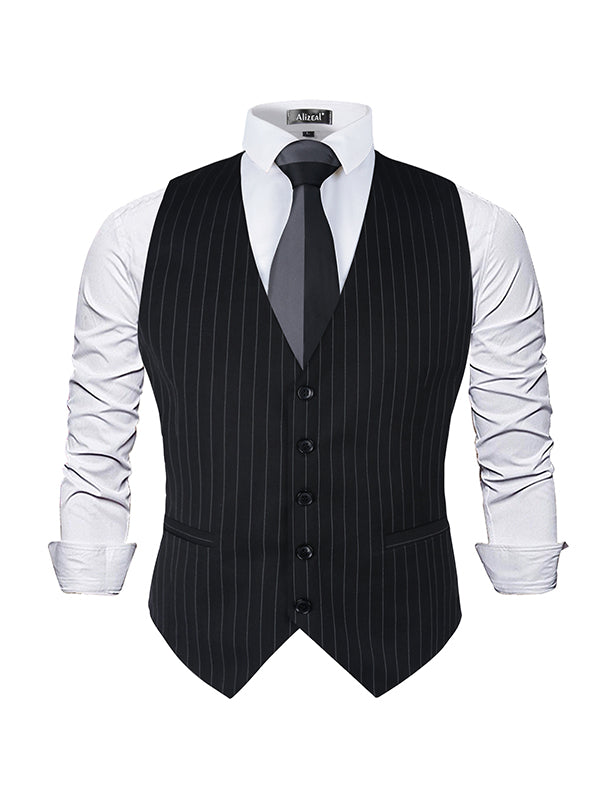 Men's Pinstripe Business Suit Vest Formal Dress Tuxedo Waistcoat