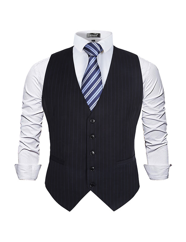 Men's Pinstripe Business Suit Vest Formal Dress Tuxedo Waistcoat