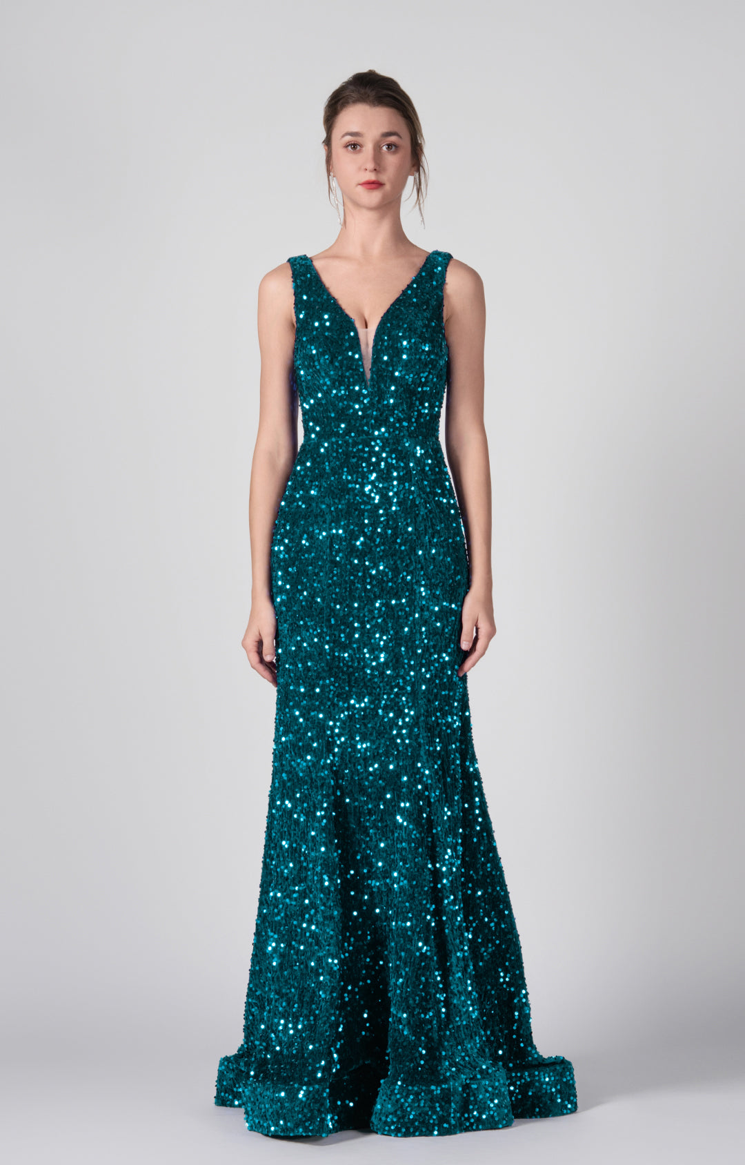 Deep V-Neck Sequin Wrap-Hip Mermaid Dresses