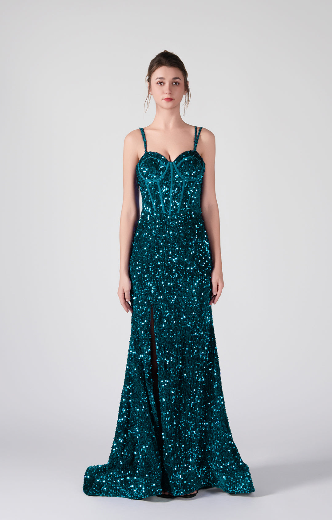 Double Spaghetti Straps Corset Styling High Slit Dresses