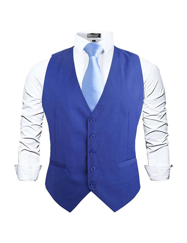 Men's Classic Solid Color Formal Business Suit Vest Regular Fit Waistcoat with 5 Buttons