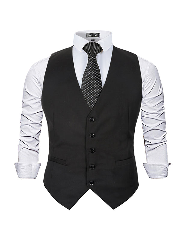 Men's Classic Solid Color Formal Business Suit Vest Regular Fit Waistcoat with 5 Buttons